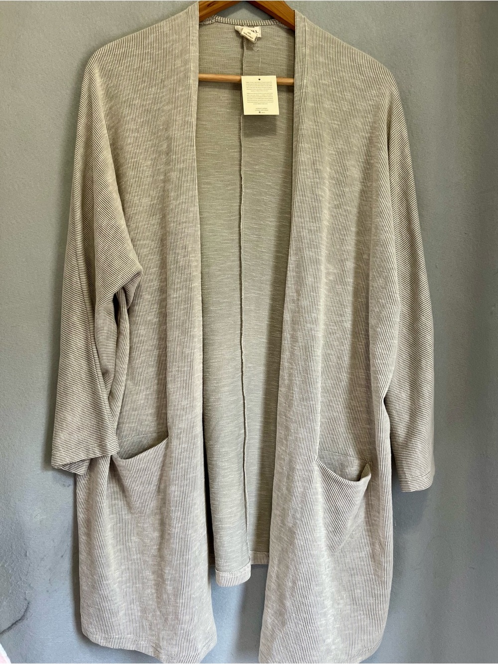 NWT DONNI. One Size Ribbed Open Front Long Cardigan Duster beige Pockets